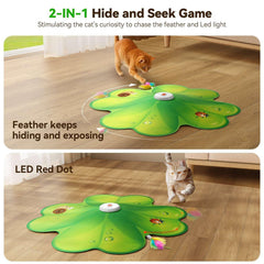 FeelNeedy 2 in 1 Interactive Cat Toys for Indoor Cats, Automatic Rechargeable Hide and Seek Cat Toy with Moving Concealed Feathers and Red Dot for Cats and Kittens Self Playing - USA MEGA SHOP