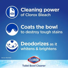 Clorox toilet bowl cleaner label with cleaning power icons