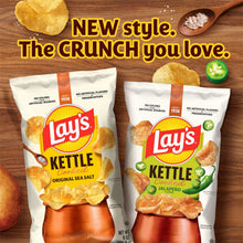 Jalapeno kettle cooked potato chips bags, white foil with green pepper accents