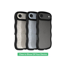 Set of wavy grip phone cases, black frames with glitter back panels and camera openings