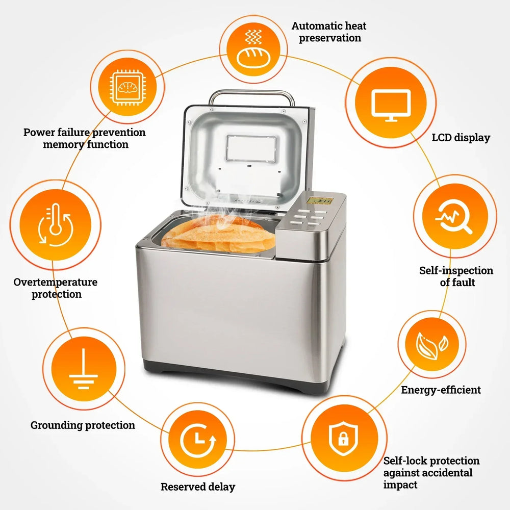 KBS 19-in-1 2LB Bread Maker Machine Fully Automatic LCD DisplayÔºåStainless Steel Model# 013 - USA MEGA SHOP