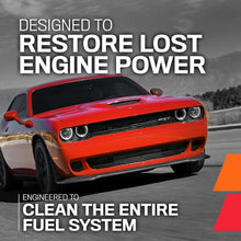 K&N fuel system cleaner promo graphic with orange car front and text overlay.