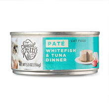 Wet cat food can, paté whitefish and tuna dinner, silver lid, 5.5 oz