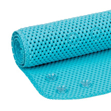 Aqua foam bathtub mat with suction cups and woven texture, rolled