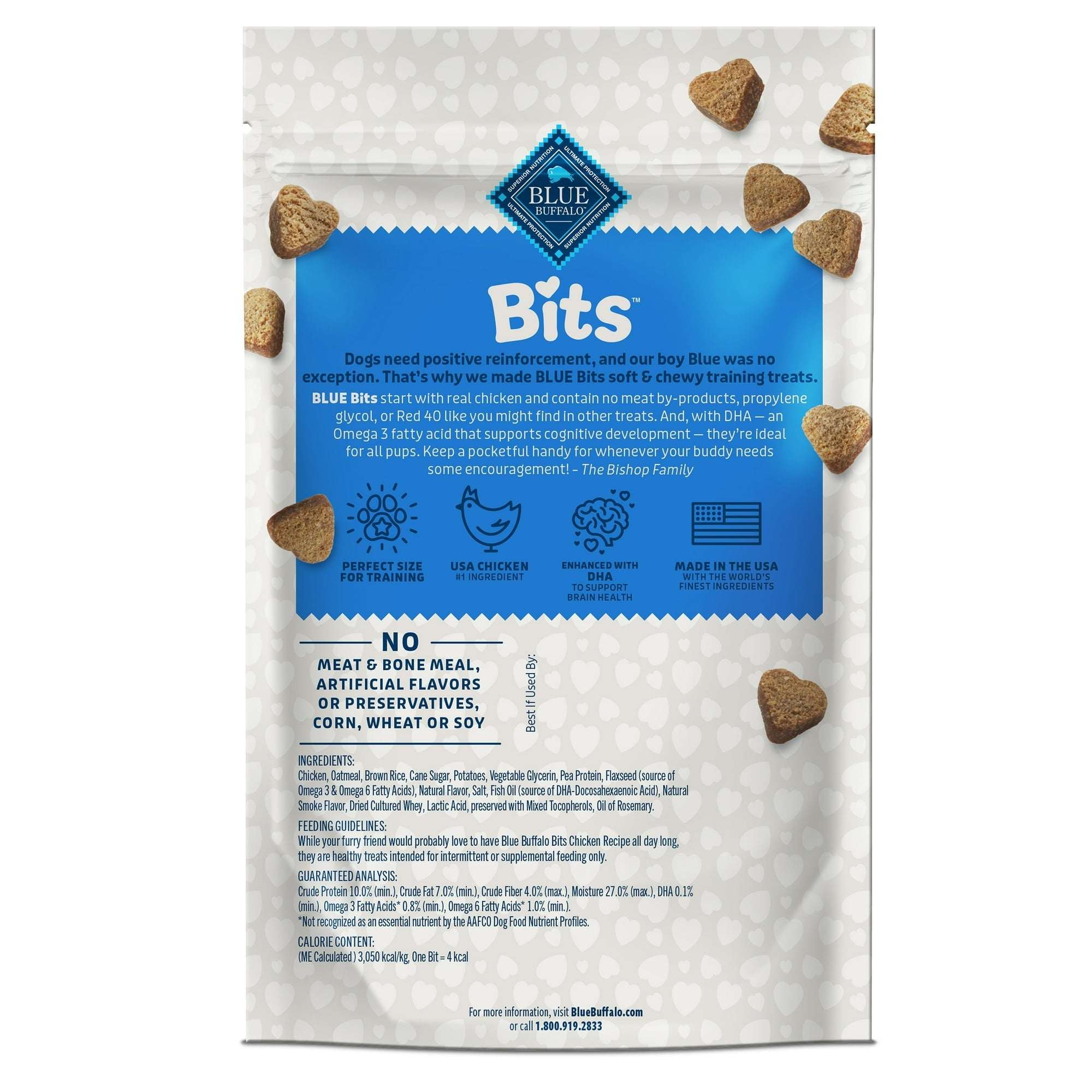 (4 pack) Blue Buffalo Bits Soft Dog Treats for Training, Enhanced with DHA, 4-oz. Bag