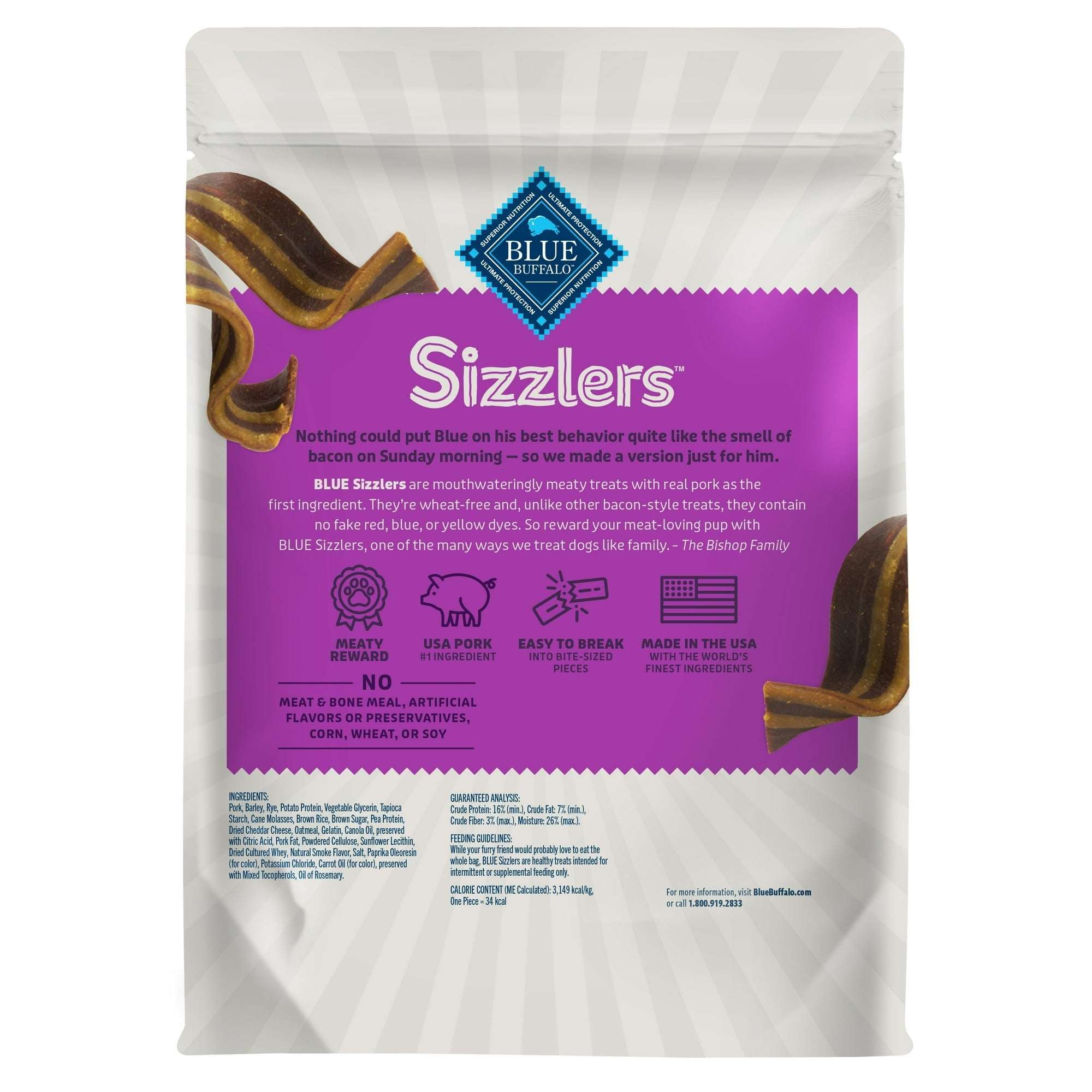 Blue Buffalo Sizzlers Bacon-Style Dog Treats with Real Pork, Original Flavor, 6-oz.