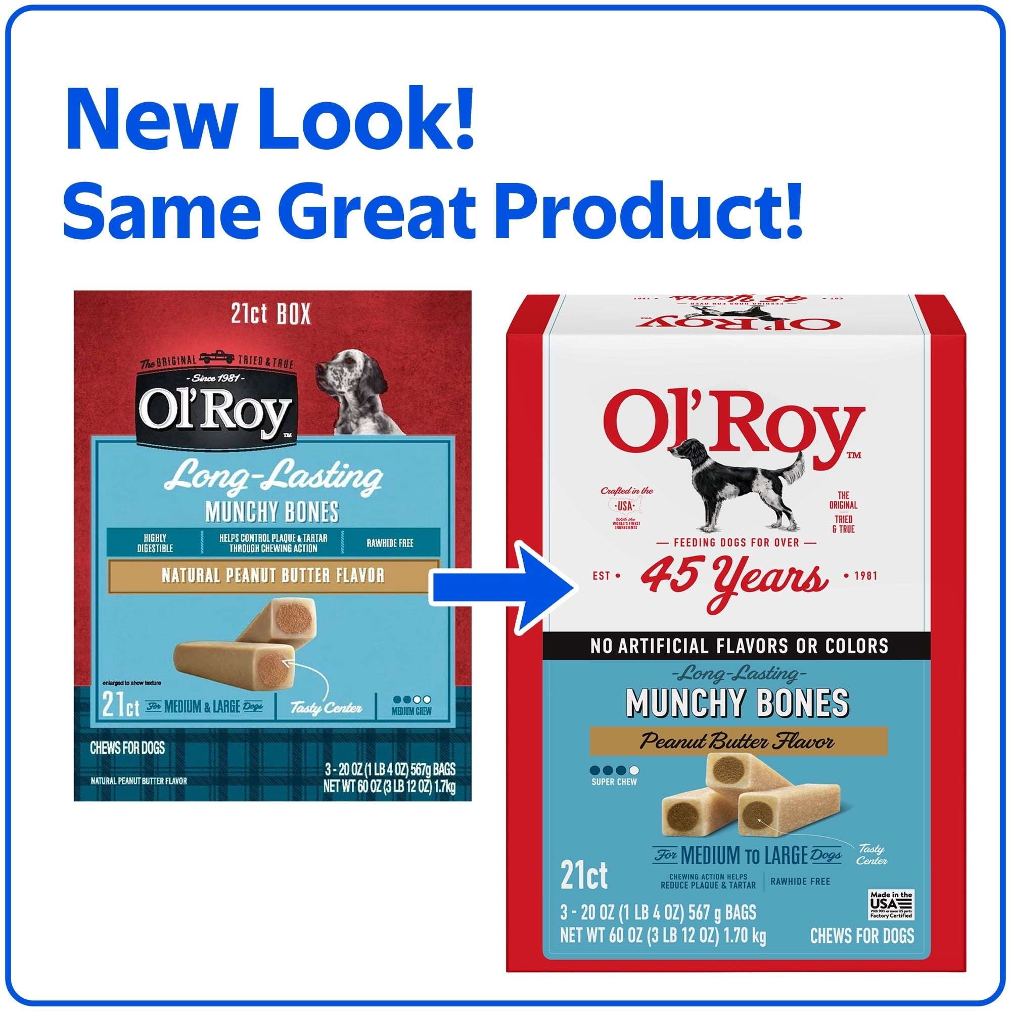 Ol' Roy Munchy Bone Dog Treats, Variety Pack, 60 oz, 21 Count
