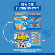 Wet cat food packaging panel showing new look and no artificial colors or preservatives