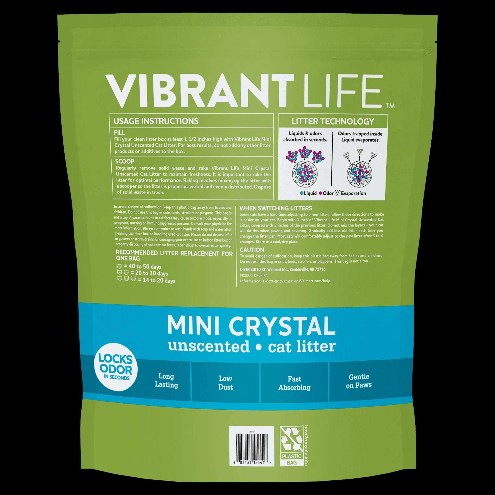 Vibrant Life Mini Crystal Cat Litter, Unscented, 8 lb Bag
