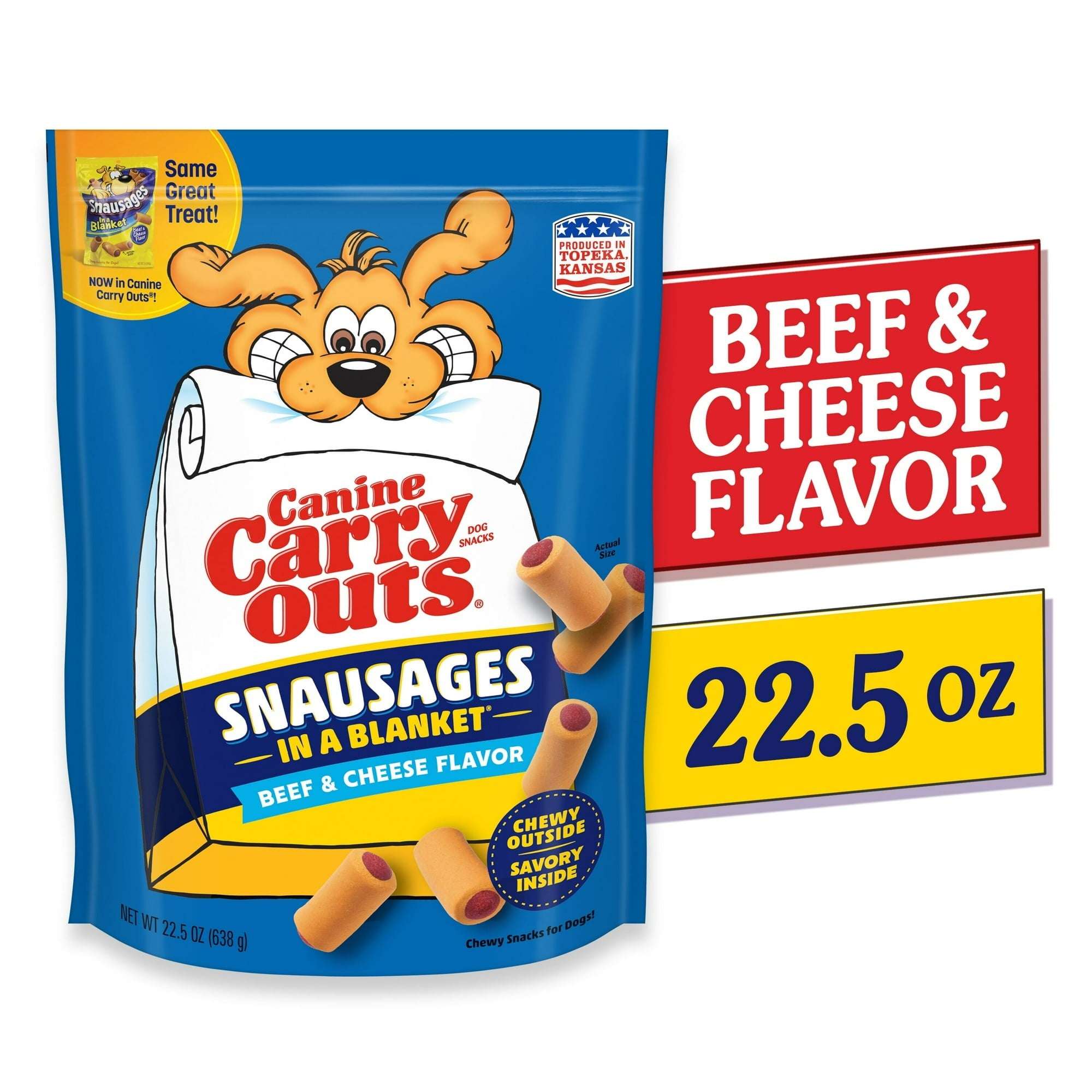 (4 pack) Canine Carry Outs Snausages in a Blanket Chewy Dog Treats, Beef & Cheese Flavor, 22.5 Ounces