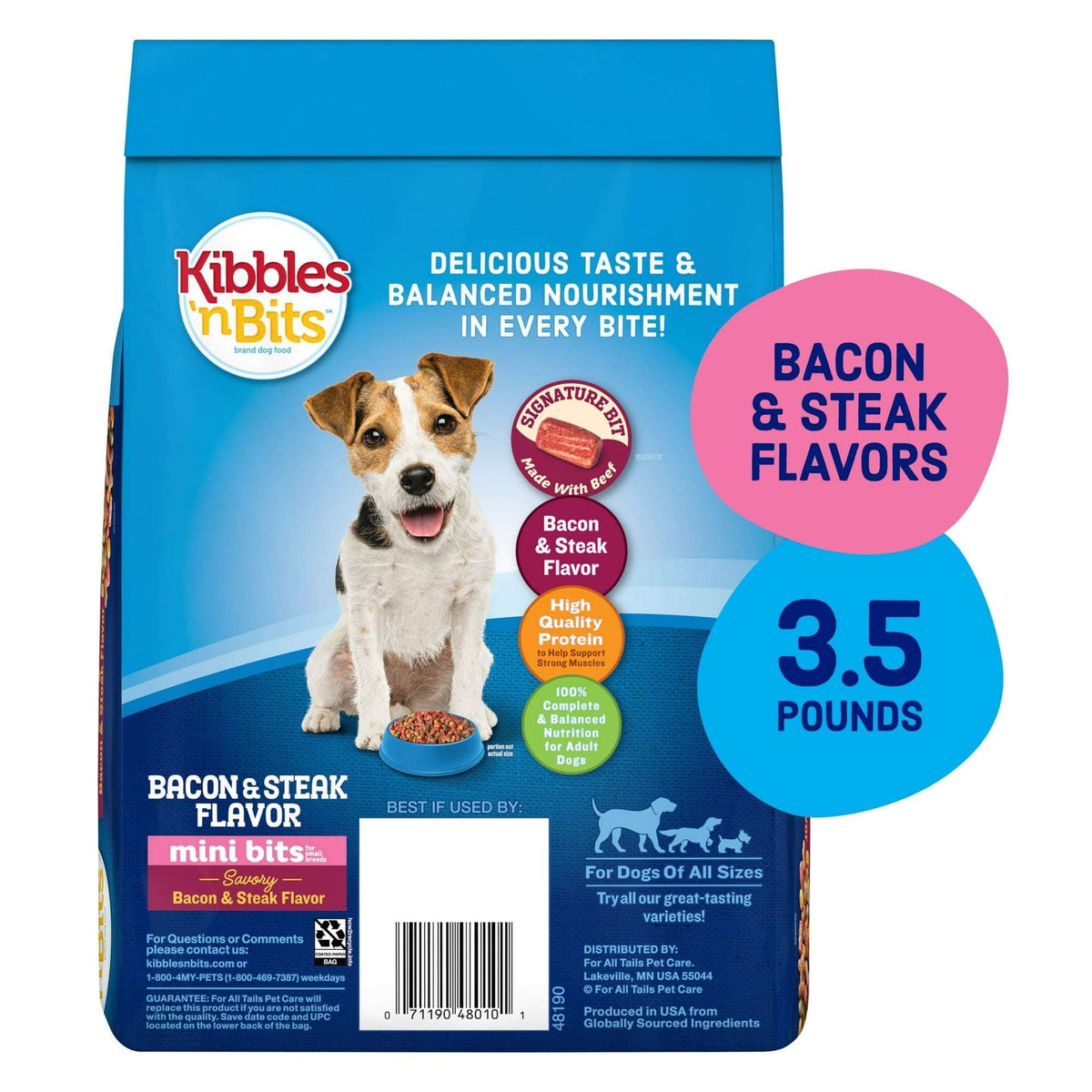 Kibbles 'n Bits Mini Bits Small Breed Dry Dog Food Savory Bacon & Steak Flavor, 3.5 lb.