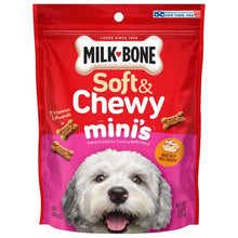 Milk-Bone Soft & Chewy minis dog treat pouch, red-and-pink design with white dog