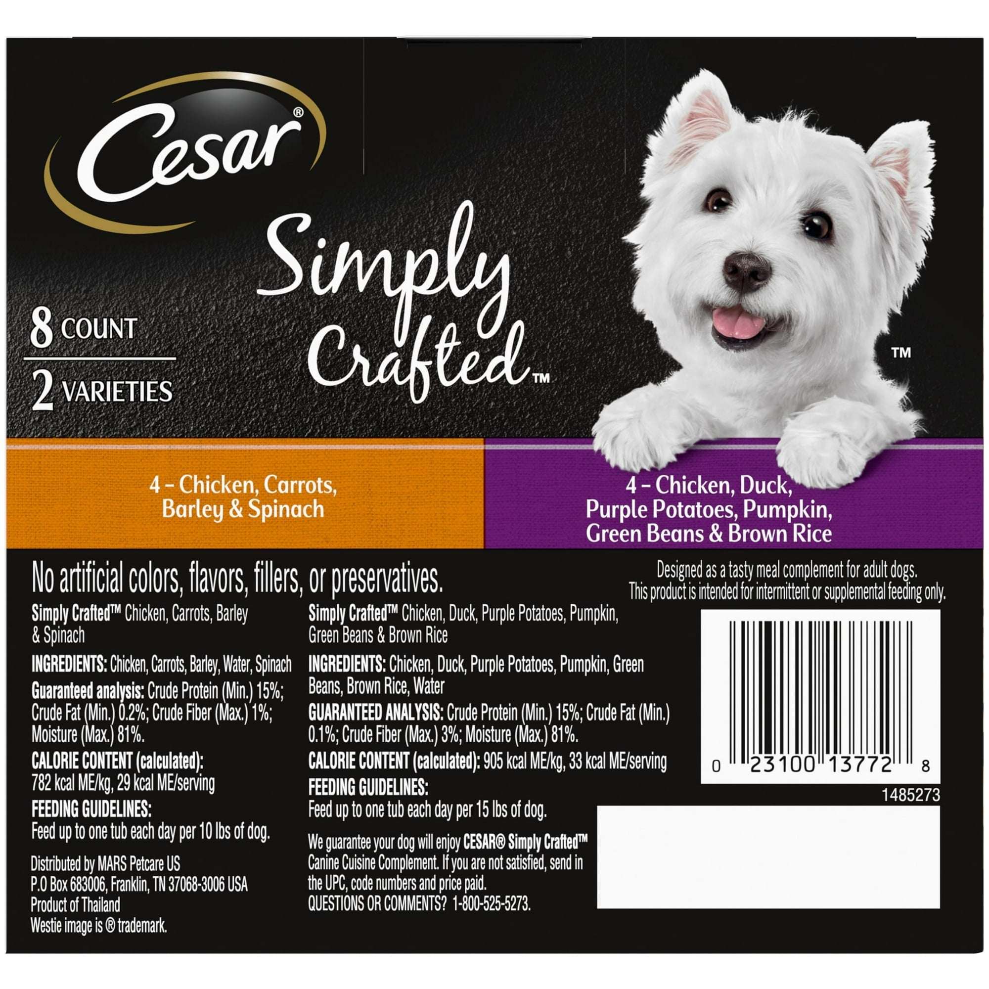Cesar Simply Crafted Chicken and Vegetables Variety Pack Wet Dog Food Toppers, 1.3 oz Tubs (8 Ct)