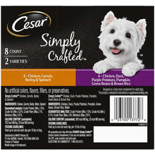 Cesar Simply Crafted variety pack back label with ingredients and feeding guidance