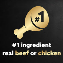 Wet dog food label: #1 ingredient real beef or chicken