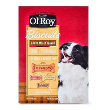 Ol' Roy gravy meat flavor biscuits box for small & medium dogs, front label