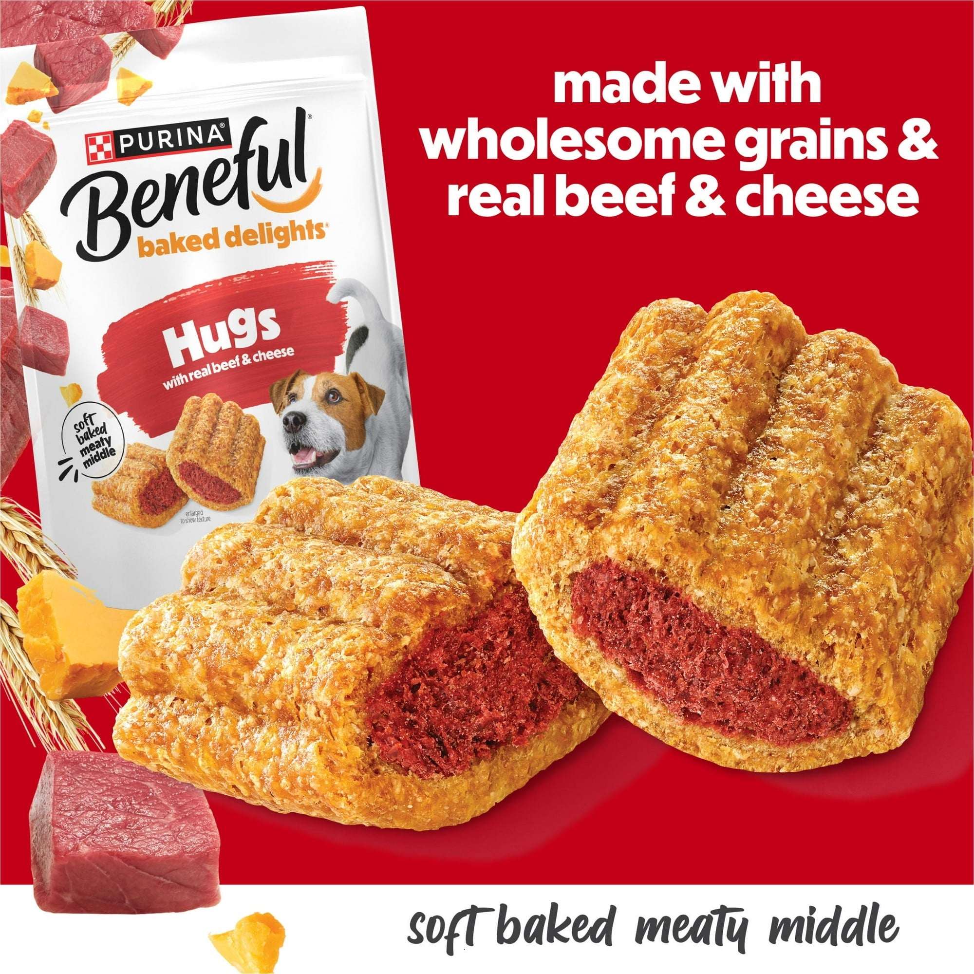 Purina Beneful Baked Delights Hugs with Real Beef and Cheese Oven Baked Dog Treats, 19.5 oz Pouch