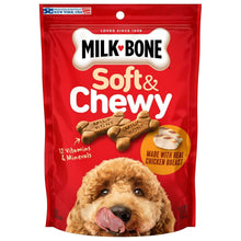 Milk-Bone Soft & Chewy dog treat pouch with chicken and bone-shaped treats
