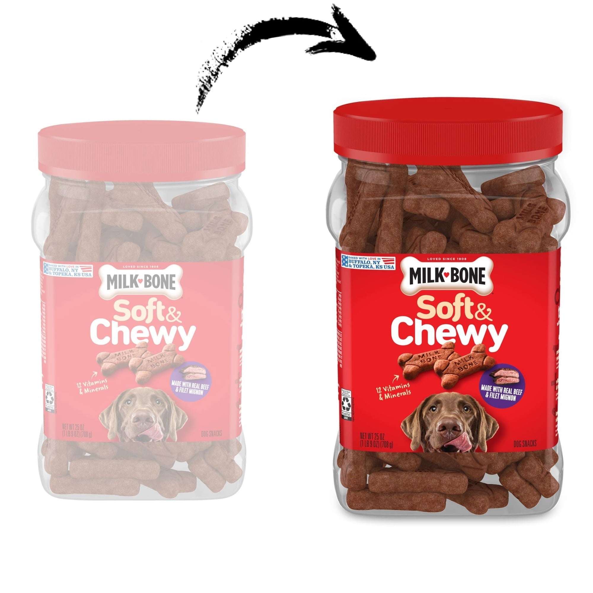 Milk Bone Soft & Chewy Dog Treats, Made with Real Beef & Filet Mignon, 25 oz Canister