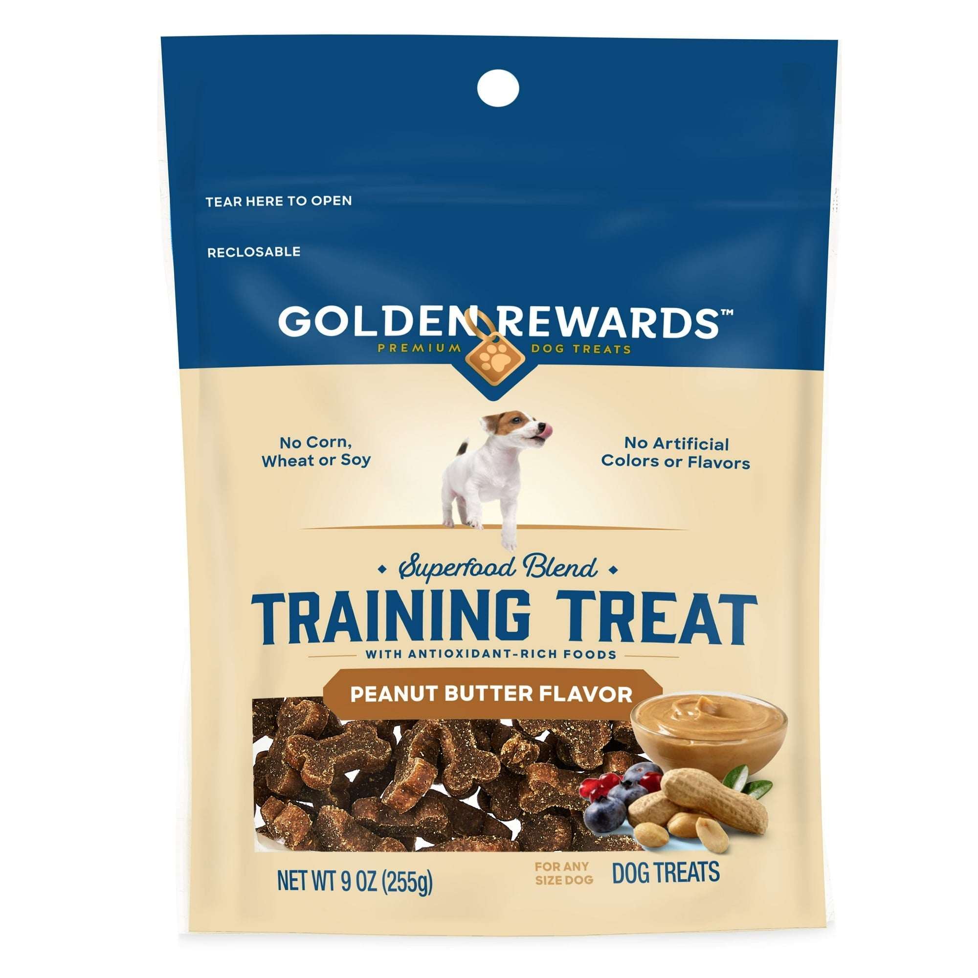(4 pack) Golden Rewards Dog Training Treats with Peanut Butter Flavor, 9 oz Pouch