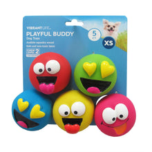 Playful buddy dog toy set, extra small, 5 emoticon squeaky face balls