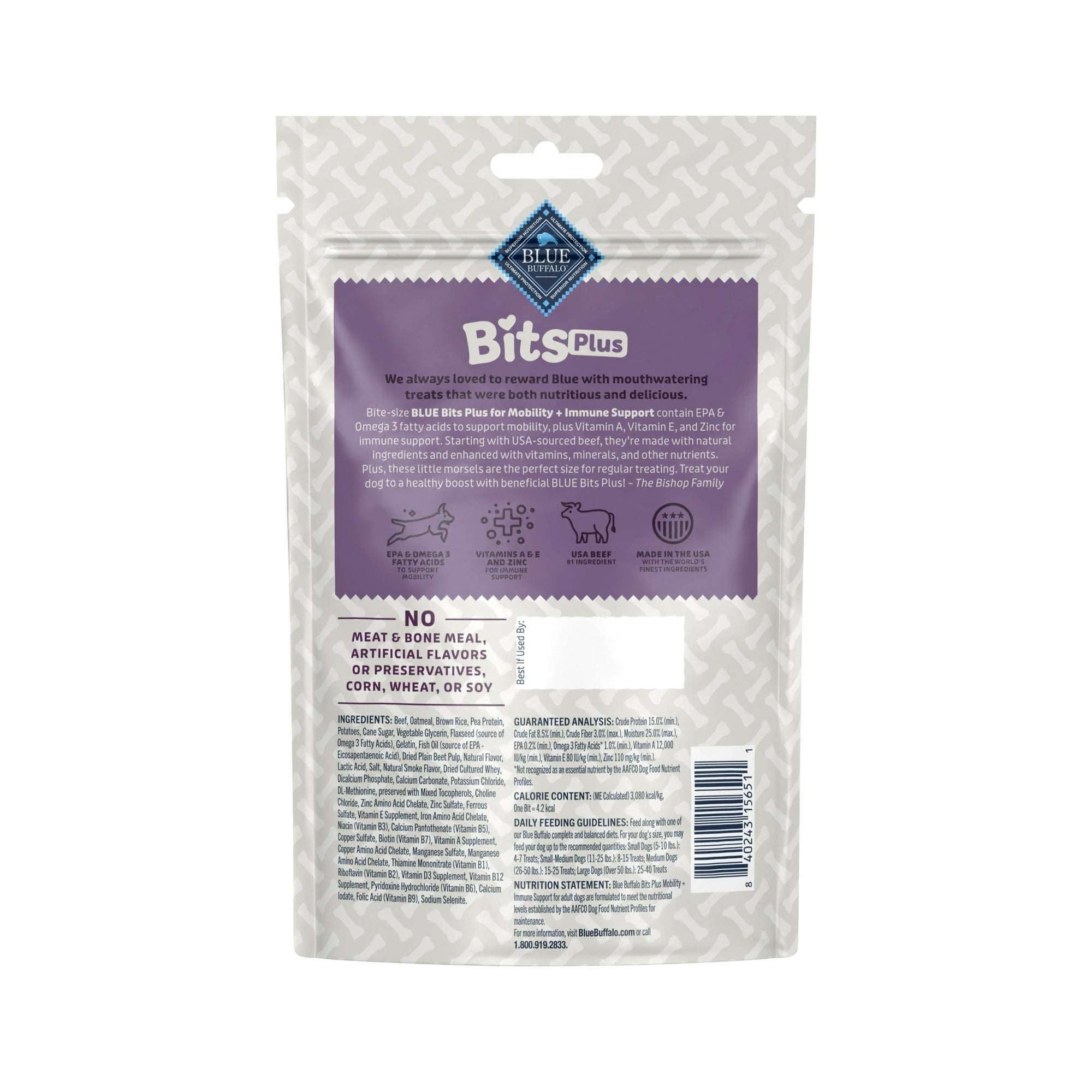 Blue Buffalo BLUE Bits Plus Mobility and Immune Support Daily Benefit Dog Treats, Soft & Chewy Morsels, 9.5-oz. Bag