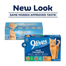 9Lives paté favorites variety pack boxes, showing updated look