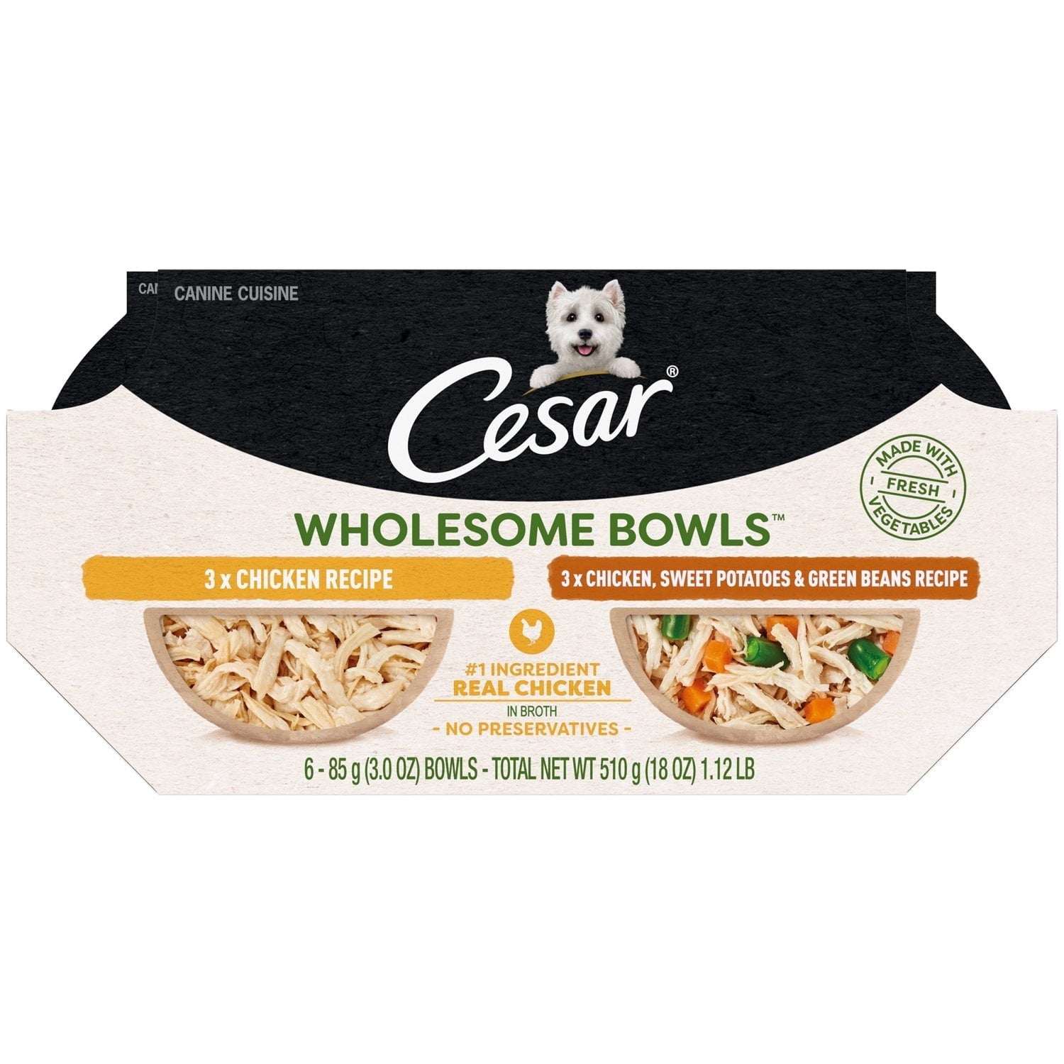 Cesar Wholesome Bowls Broth Wet Dog Food Variety Pack, 3 Oz Bowls (6 Pack)
