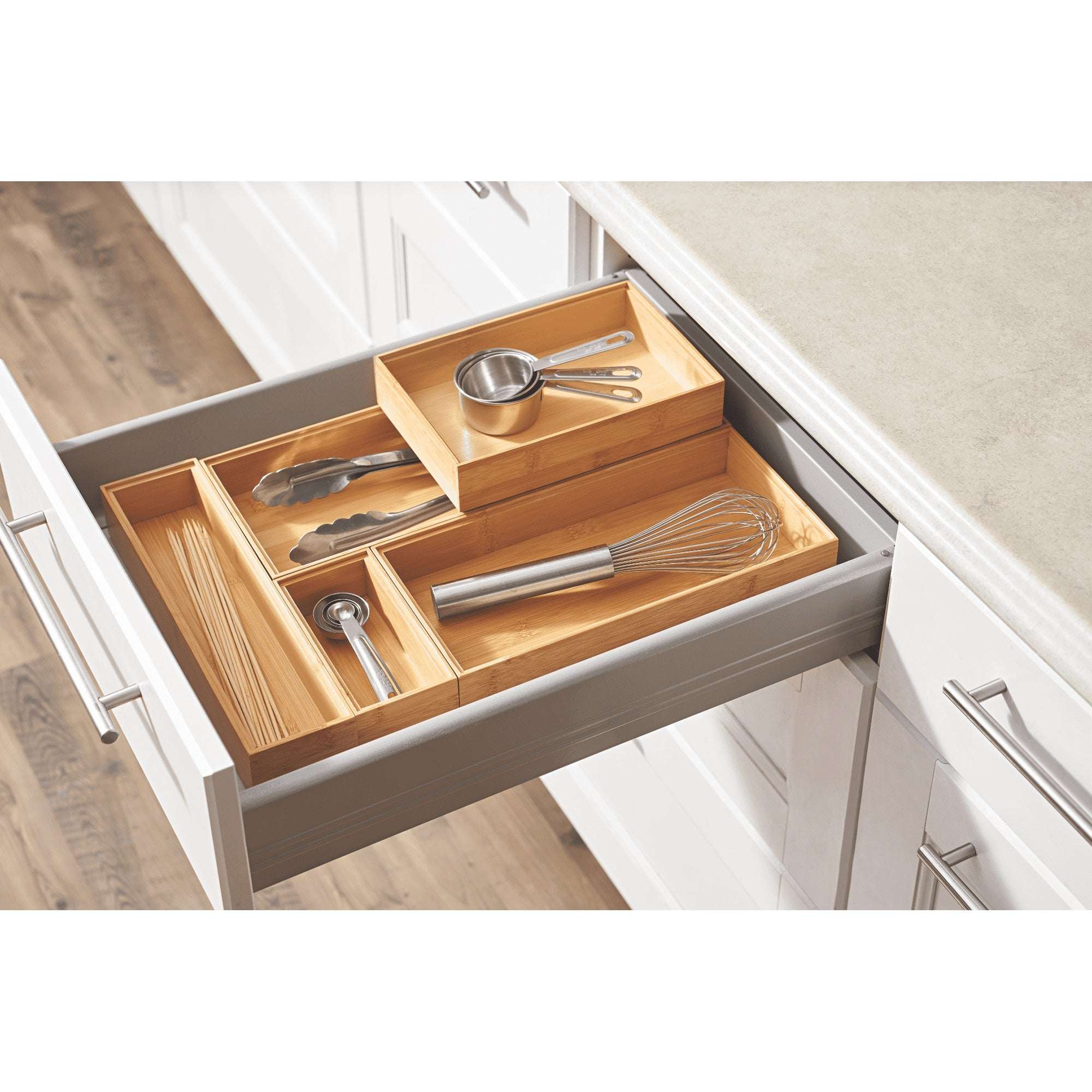 Better Homes & Gardens Bamboo Drawer Organizer 5pc Set, 17.9Wx 14.96Dx1.97H in, Natural Bamboo Color