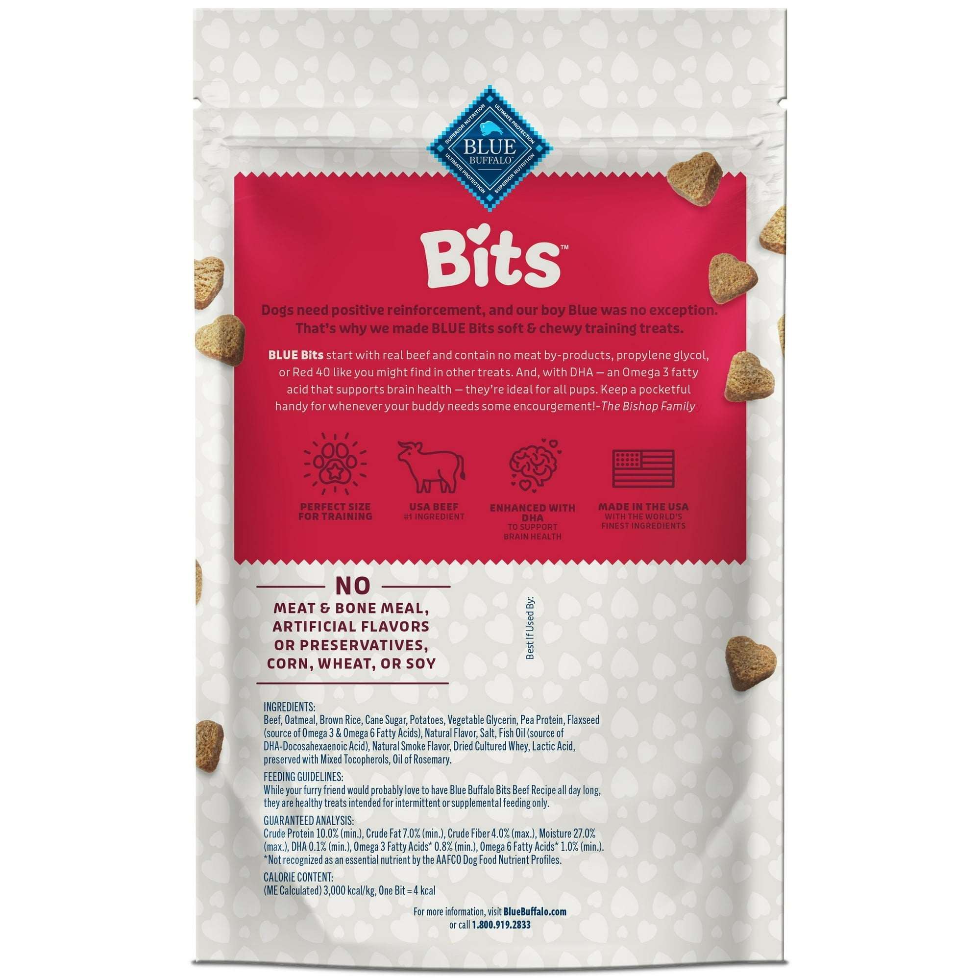 Blue Buffalo Bits Soft Dog Treats for Training, Made With Natural Ingredients & Enhanced with DHA, Beef Recipe, 19-oz Bag
