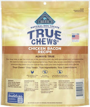 Blue True Chews Chicken Bacon Recipe dog treat pouch back panel with details