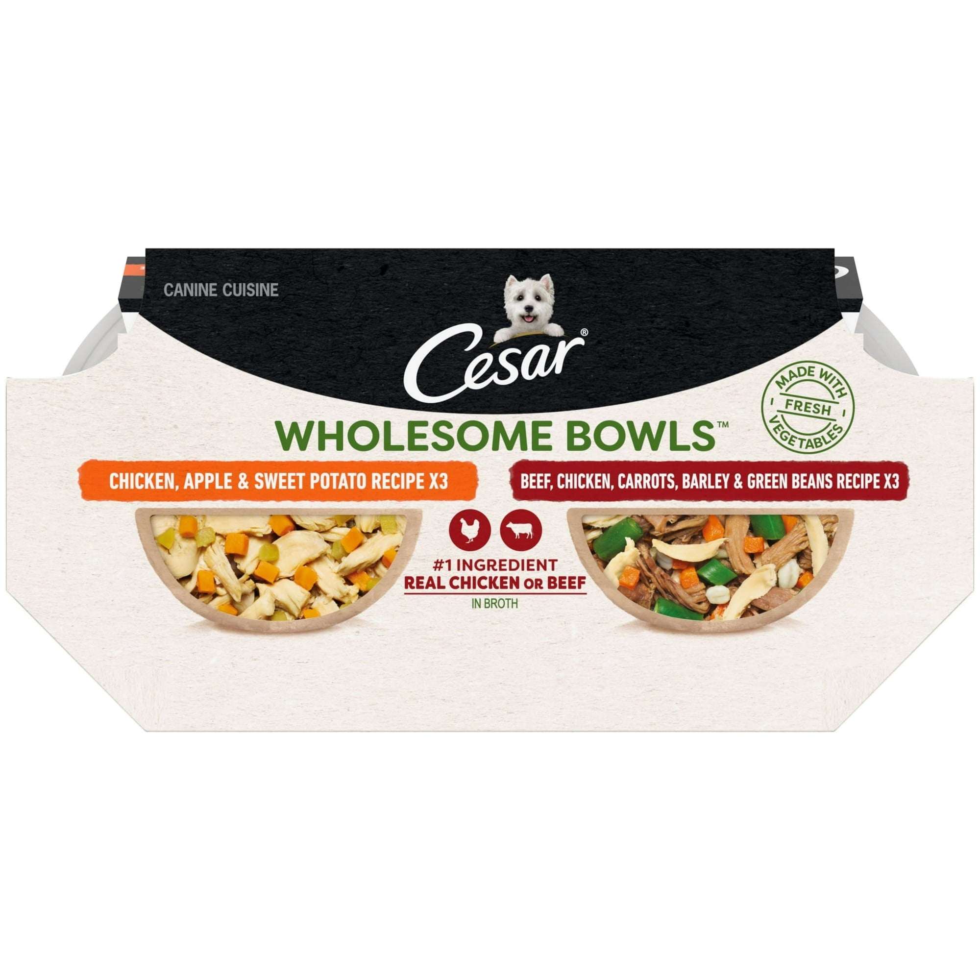 Cesar Wholesome Bowls Broth Wet Dog Food Variety Pack, 3 Oz Bowls (6 Pack)