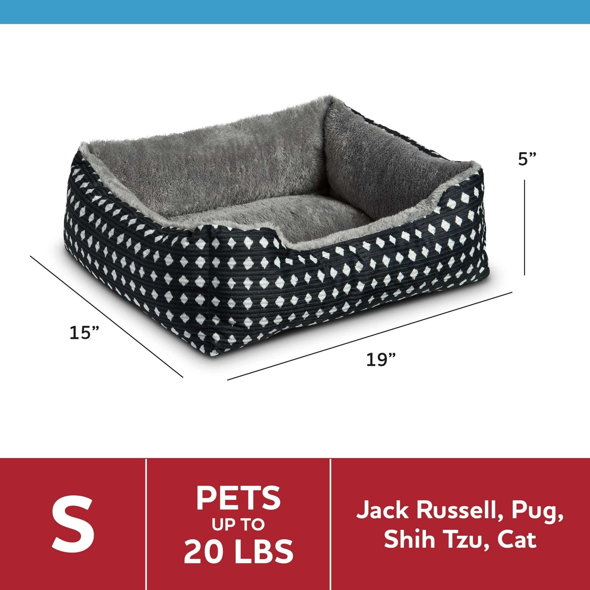 (3 pack) Vibrant Life Dog Bed, Cat Bed, Puppy Bed, Plush Cuddle Bed for Small Breeds, 19" x 15",Black & White Diamonds