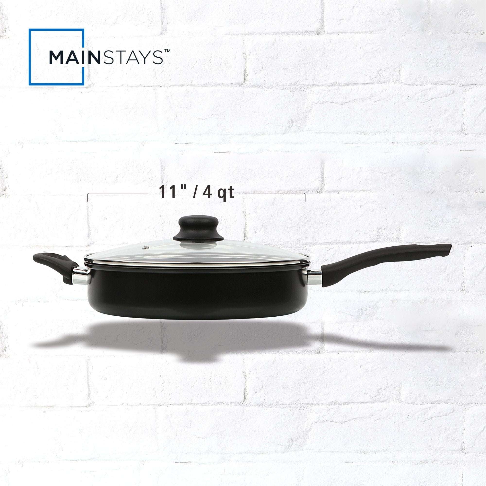 Mainstays 4 Quart Multi-Use Non-Stick 28cm Black Jumbo Cooker Frying Pan with Glass Lid