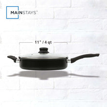 Black 4 qt jumbo frying pan with glass lid and two side handles