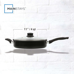 Mainstays 4 Quart Multi-Use Non-Stick 28cm Black Jumbo Cooker Frying Pan with Glass Lid