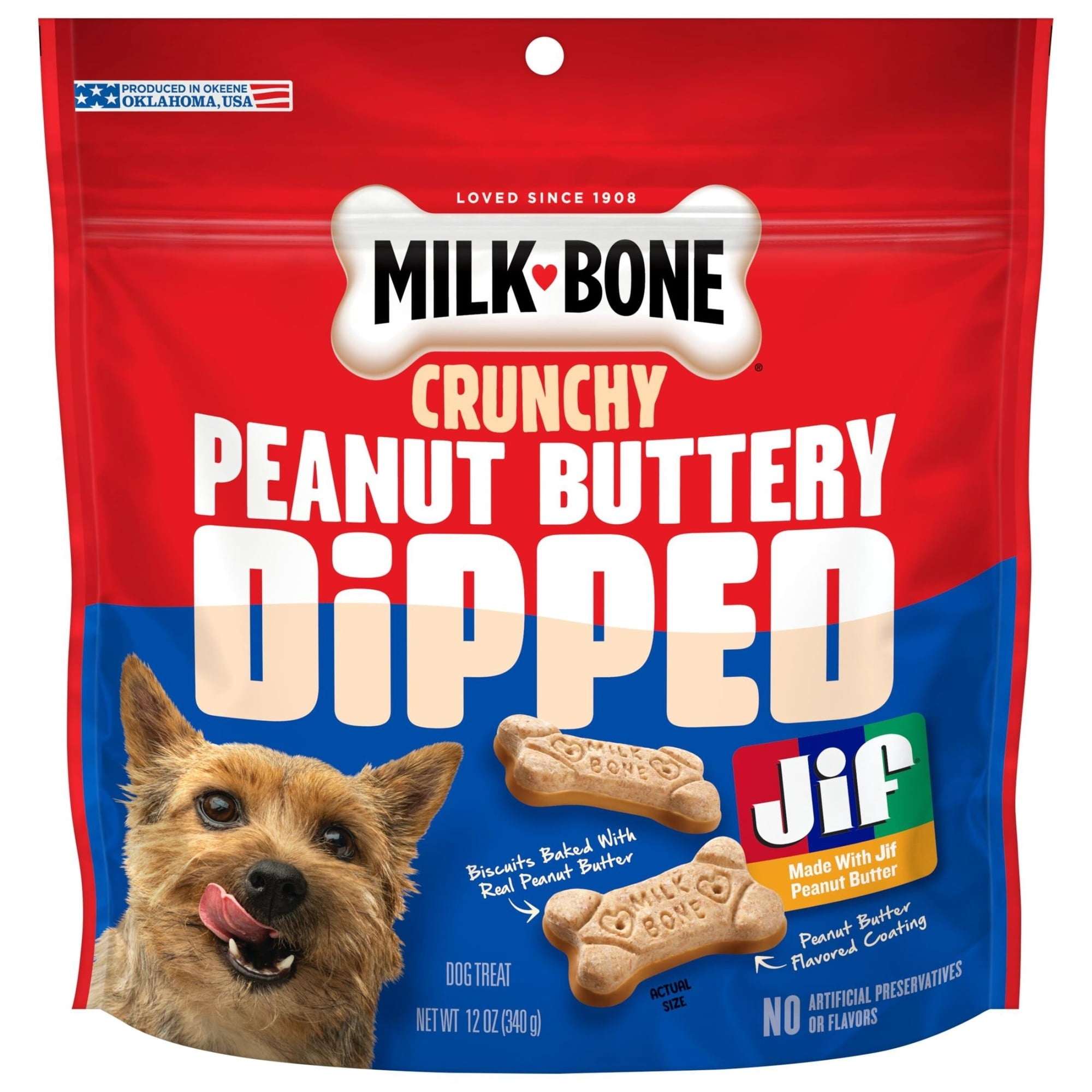 (4 pack) Milk Bone Peanut Buttery Dipped Dog Biscuits with Jif Peanut Butter, 12 oz Bag
