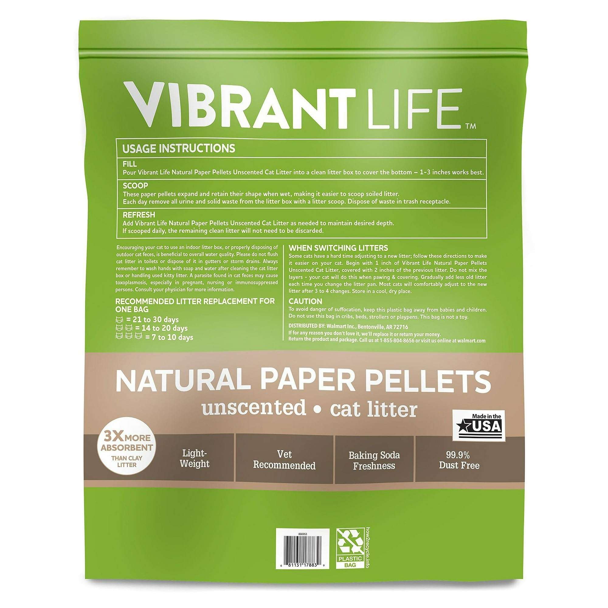 Vibrant Life Natural Paper Pellets Cat Litter, Unscented, 25 lb Bag