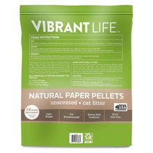 Natural paper pellet cat litter bag, unscented, back side with usage details