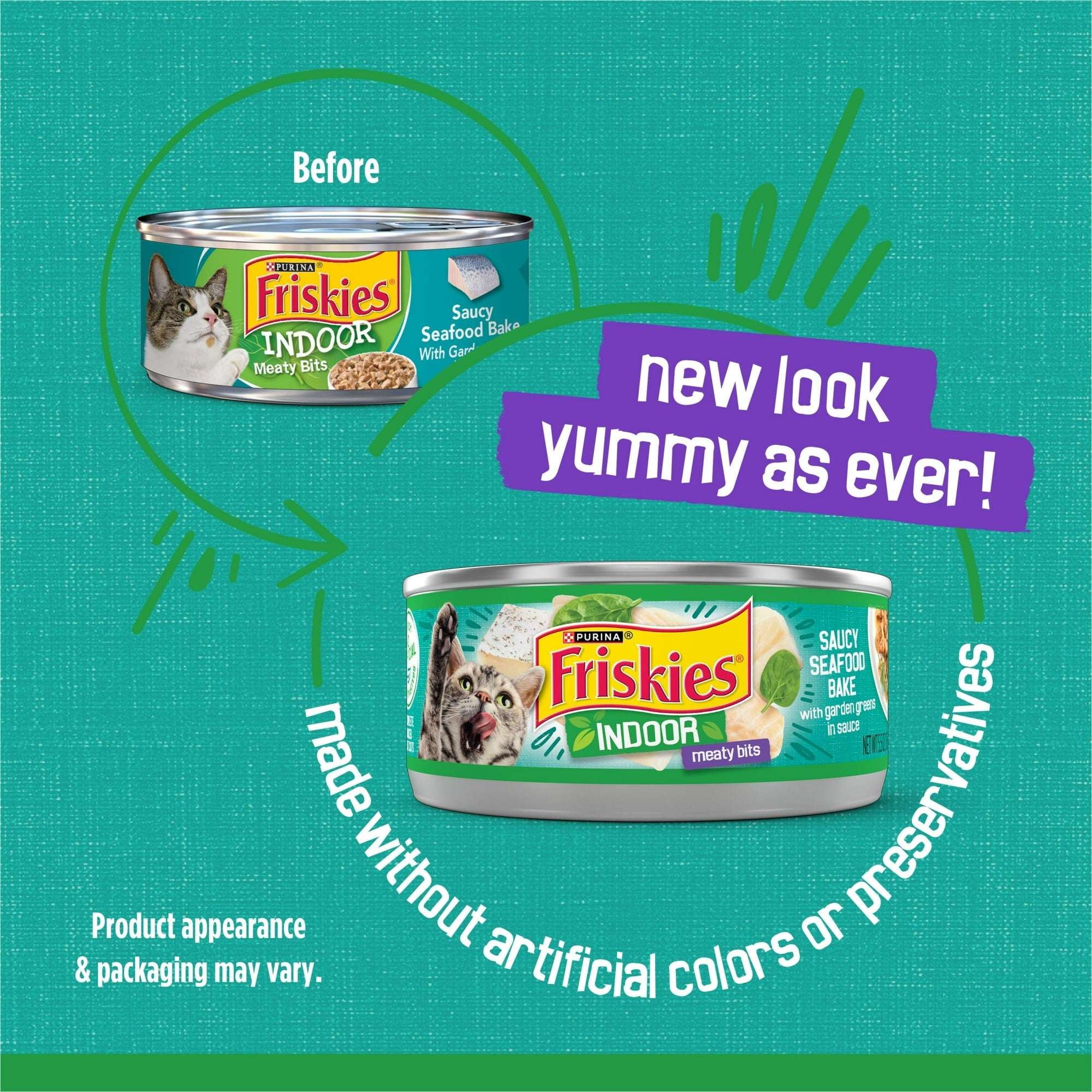 (24 pack) Purina Friskies Indoor, Saucy Seafood Bake, Wet Cat Food, 5.5 oz Can