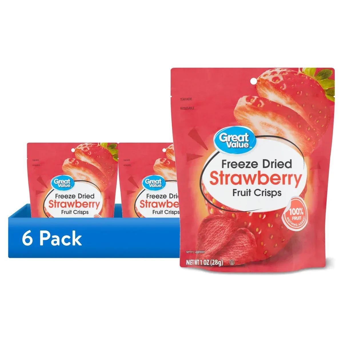 Great Value Freeze Dried Strawberry Fruit Crisps, 1 oz