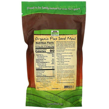 Organic flax seed meal pouch, brown back with Nutrition Facts panel