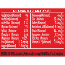 Dog treat guaranteed analysis label with protein, fat, fiber, moisture, and minerals