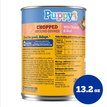 Wet puppy food can back label with feeding guide and 13.2 oz seal