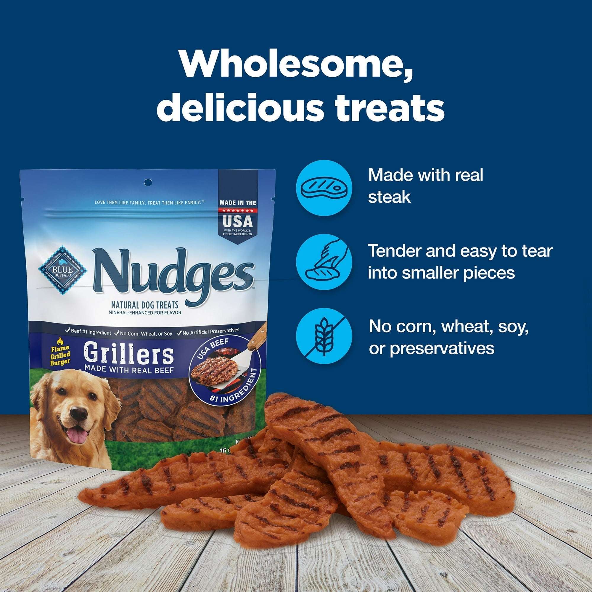 Blue Buffalo Nudges Grillers Natural Dog Treats Made with Real Beef, 16-oz. Bag