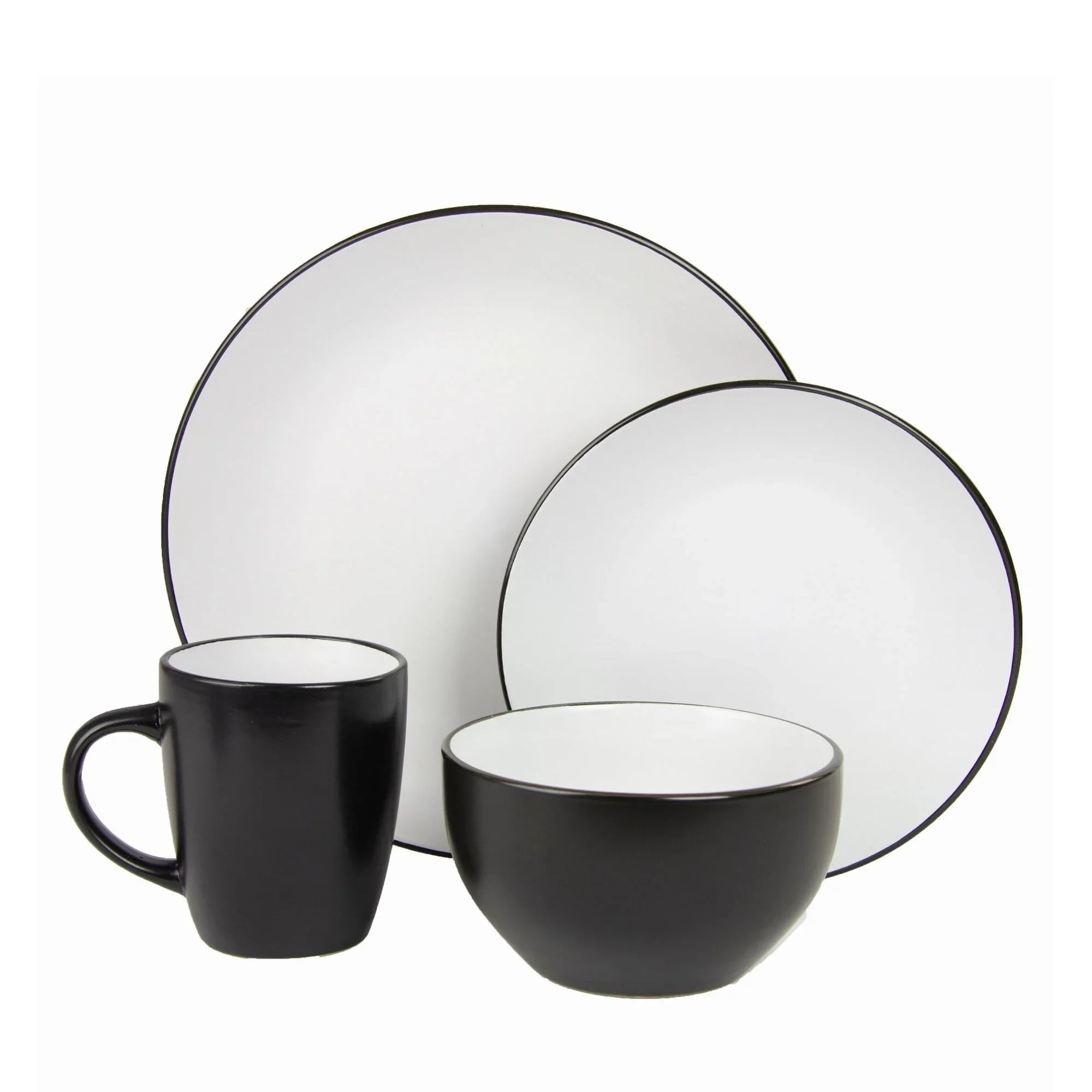 10 Strawberry Street 16-Piece Two Tone Coupe Dinnerware Set - Black/White