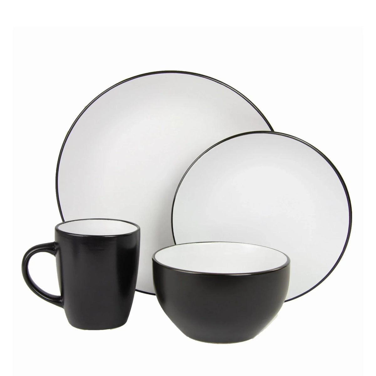 10 Strawberry Street 16-Piece Two Tone Coupe Dinnerware Set - Black/White