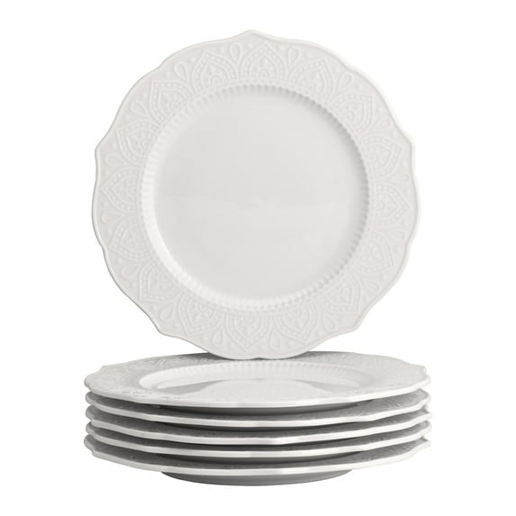 10 Strawberry Street Dahlia Porcelain 7.75" Side Plate, Set of 6, White