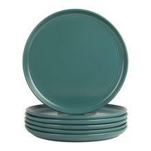 Emerald green round stoneware dinner plate set of 6, stacked with wide rim