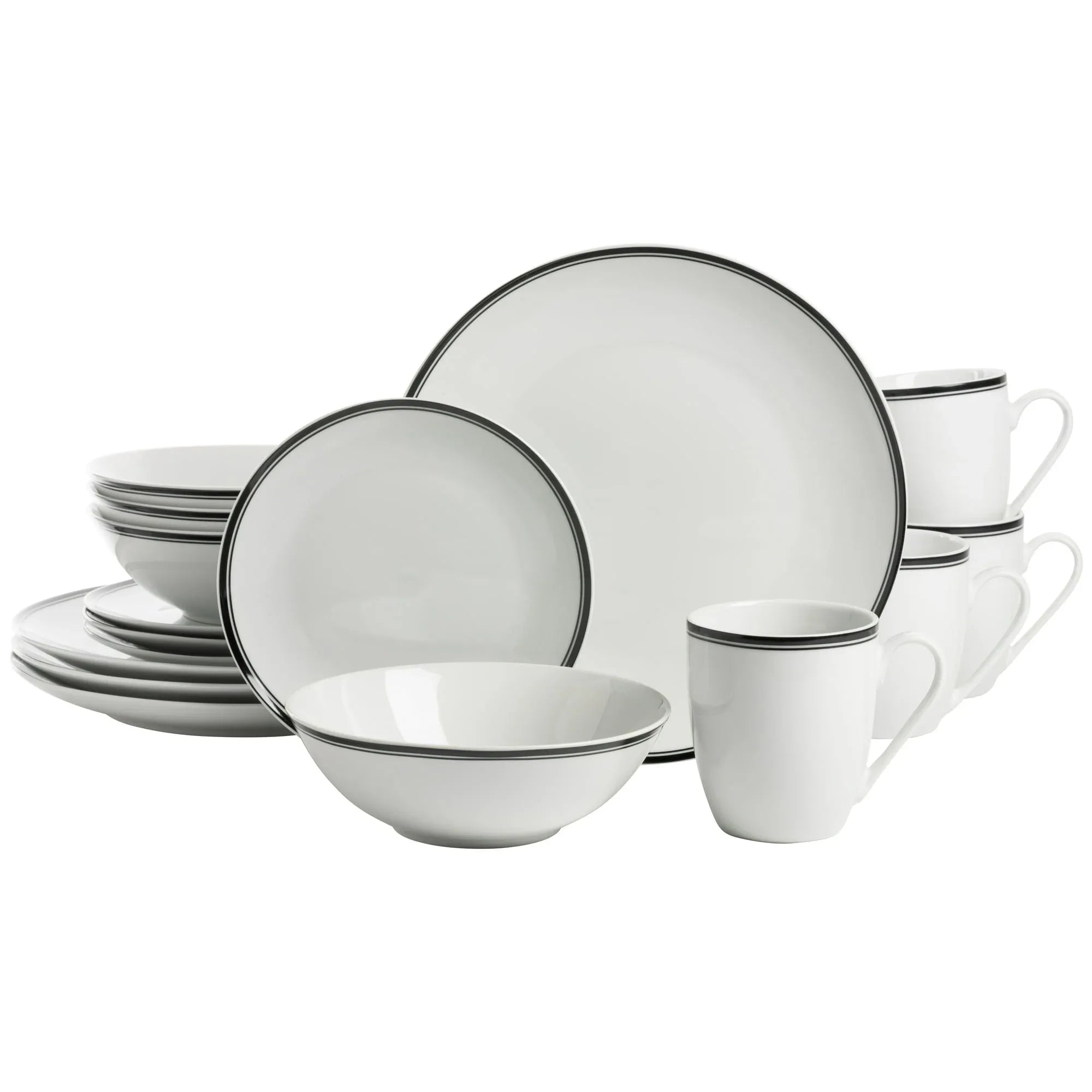 10 Strawberry Street Simply Coupe 16-Piece Ceramic Dinnerware Set, Black